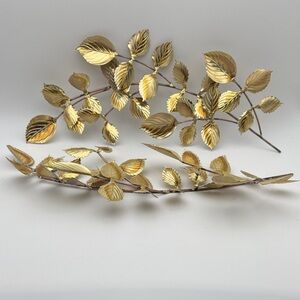 Vintage Mid-century Modern Brass Toned and Copper‎ Leaf Decor Lot of 2